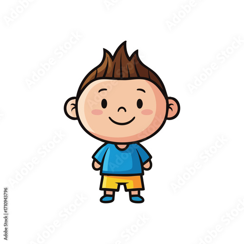 Smiling Little Child Character. A delightful graphic featuring a joyful youth radiating happiness and fun. This sweet portrayal symbolizes childhood innocence and playful spirits.