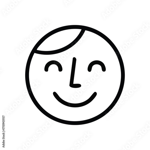 Happy Outline Face Symbol. This minimalist graphic depicts a contented human expression. It radiates positive emotions, joy, and a cheerful disposition, ideal for conveying a good mood.