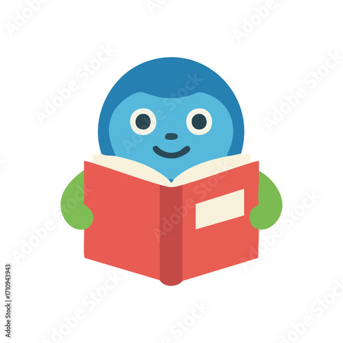 Cheerful Blue Reader with Open Book. This delightful indigo figure finds joy in knowledge, representing learning, literacy, and boundless curiosity.