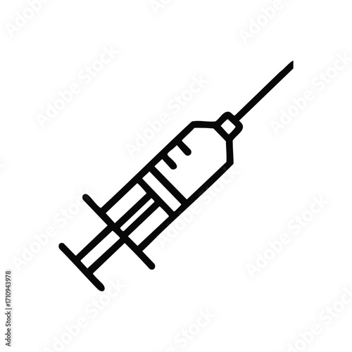 Medical Injection Icon. A crisp graphic of a hypodermic device, symbolizing preventative wellness, clinical drug administration, and vital therapeutic treatments.
