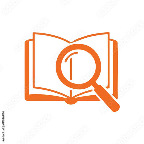 Research and Learning Symbol. An orange illustration representing diligent study, insightful inquiry, and the pursuit of knowledge. Ideal for educational concepts.