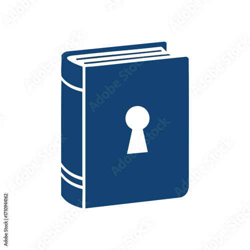 Locked Wisdom Book Emblem. A deep blue volume featuring a white keyhole, symbolizing hidden knowledge, confidential information, security, discovery, and exclusive insights.
