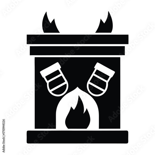 Cozy Fireplace Icon With Christmas Socks