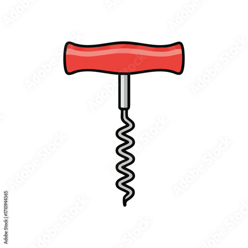 Red Handle Corkscrew Opener Icon. Featuring a vibrant scarlet cork remover, this image evokes joy and conviviality. Essential for uncorking bottles and savoring delightful libations.