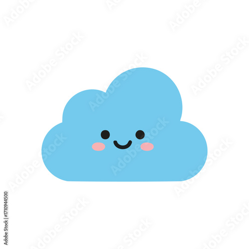 Smiling Blue Cloud Cartoon Icon. This charming azure vapor shape features an amiable expression, symbolizing joy and lightheartedness. Perfect for children's designs.