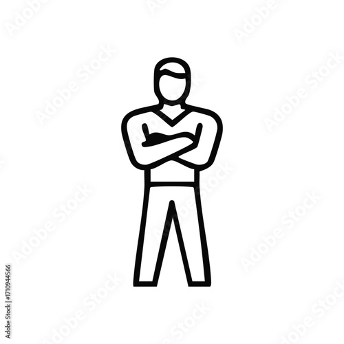 Assertive Person With Crossed Arms. This minimalist vector graphic portrays a poised individual exhibiting self-assurance. Represents strength, determination, and a firm stance.