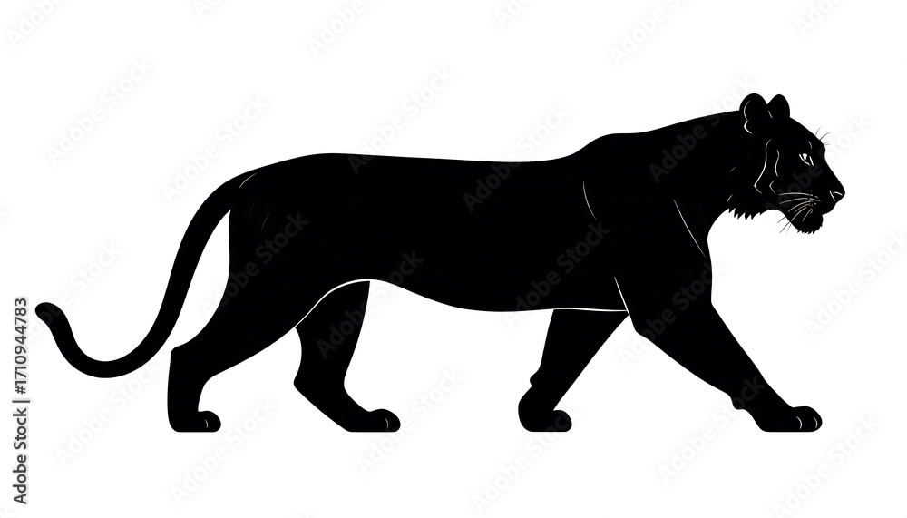 Naklejka premium A bold, simple silhouette of a large feline, walking, showcased against a plain white background.