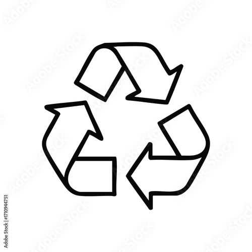 Sustainable Recycle Symbol Icon. Simple black outline of the universal recycling emblem. Represents environmental protection, circular economy, and waste reduction for a better planet.