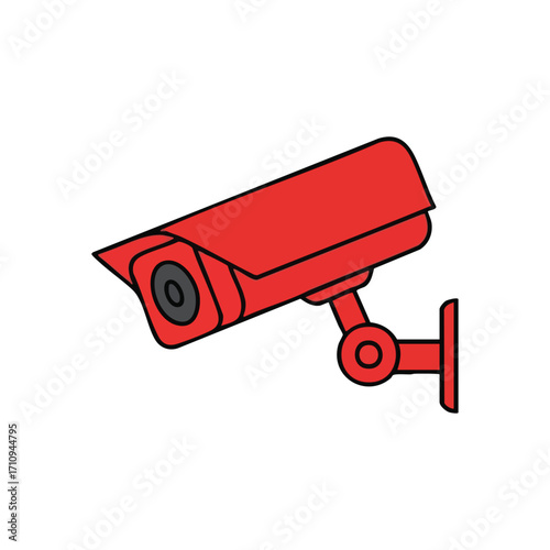 Red CCTV Security Camera Icon. This digital graphic depicts watchful observation, symbolizing safeguarding and constant oversight. Ideal for themes of safety, protection, and crime prevention.