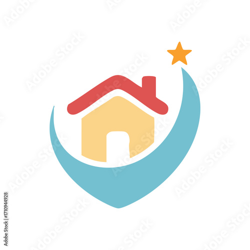 Dream Home Star Emblem. This vibrant graphic symbolizes a safe residence and the aspiration for a prosperous future. It represents achieving one's housing goals.