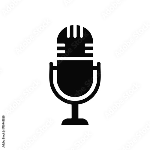 Black Microphone Audio Symbol. Sleek dark vocal equipment for sound capture. Ideal for broadcasting, podcasting, or music, symbolizing voice, communication, and expression.