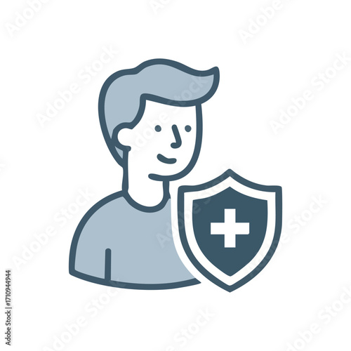 Health Protection Person Icon. Stylized individual symbolizes wellbeing safeguarding and medical coverage assurance. Represents personal care and safety.
