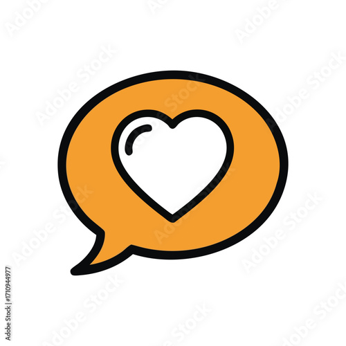 Heartfelt Message Balloon. This simple graphic depicts a dialogue bubble embracing a heart, signifying positive exchanges, deep affection, and emotional connection. It portrays care.