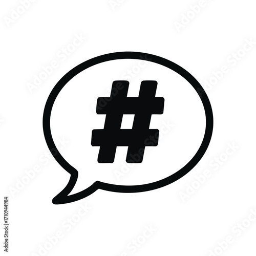 Digital Hashtag Communication Icon. This emblem signifies online discourse and trending content. It evokes connection, interaction, and modern social media platforms.