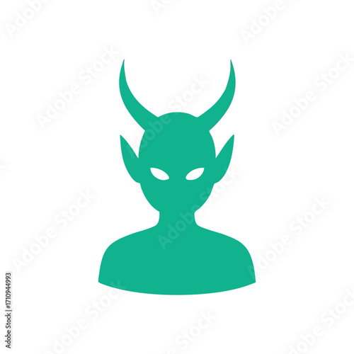 Mysterious Horned Creature Profile. A vibrant emerald outline depicting a supernatural being with pointed ears and menacing horns. This enigmatic symbol conveys mischief, power, or fantasy.