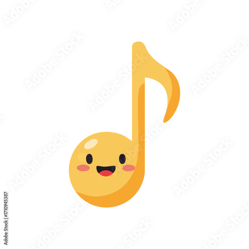 Cheerful Music Note Character. A delightful melodic symbol featuring a bright, happy facial expression. This vibrant illustration represents the joy and positive energy of tunes and harmonies.