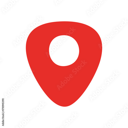 Red Location Pointer Icon. A vibrant crimson map marker on a clean white background. It symbolizes exact positioning, presence, and guiding directions.