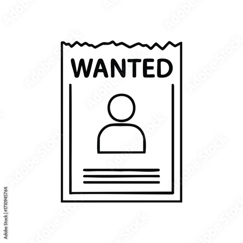 Wanted Poster Illustration. Classic drawing of a person sought by authorities. Represents pursuit, justice, and the search for individuals. A symbol of law enforcement and investigation.