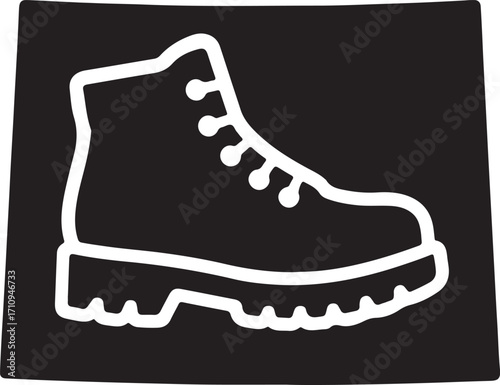 Colorado State Outline with Hiking Boot Silhouette Vector Mashup Icon for Outdoor Adventure and Travel Design