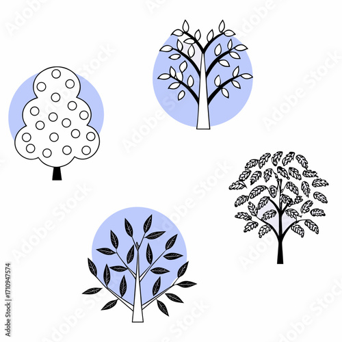 Collection of stylized trees with circular backgrounds
