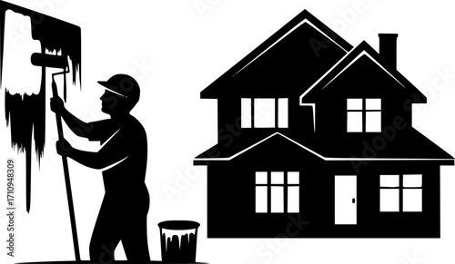 Painter silhouettes, House painters silhouettes