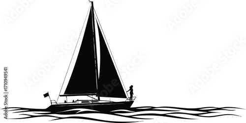 Illustration of a sailboat sailing on the water isolated on white background
