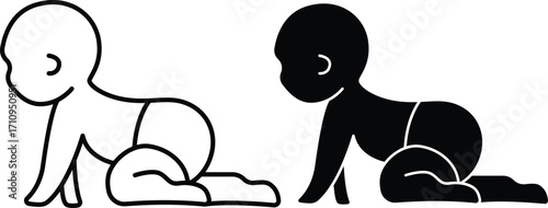 Baby Crawling Icons – Cute Infant Outline and Solid Silhouette Designs..eps