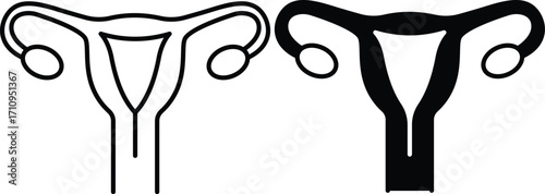 Uterus Icons – Female Reproductive System Symbols in Outline and Solid Styles..eps