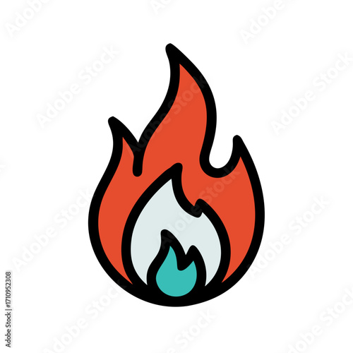 Illustration of a burning fire flame hot fire flame with black outline vector illustration