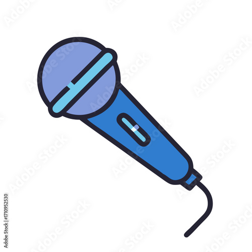 Illustration of a blue microphone for karaoke singing and audio recording equipment usage in studio