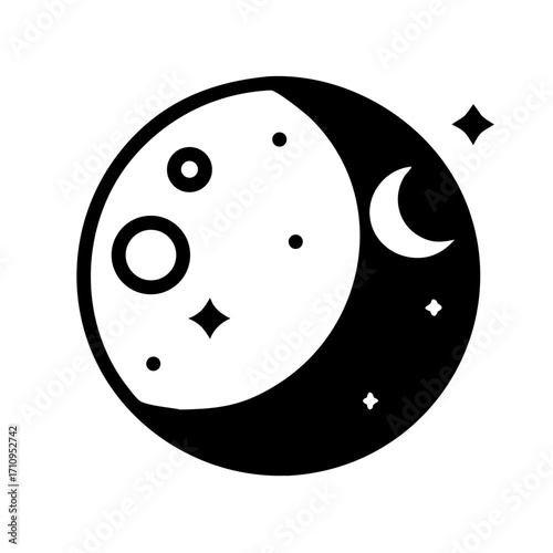 Illustration of moon phases with stars and craters for astronomy and astrology designs vector