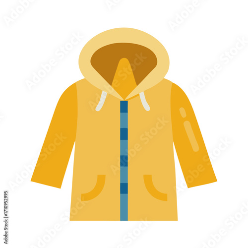 Yellow raincoat with hood vector illustration waterproof jacket for kids outerwear clothing rainwear