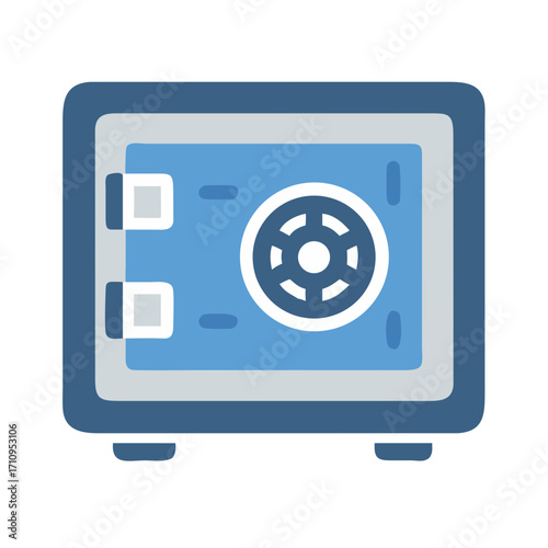 Illustration of a blue safe box for security and protection of valuables and money storage safe