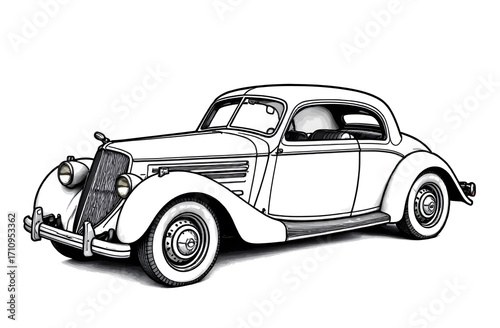 Retro car isolated on white coloring 