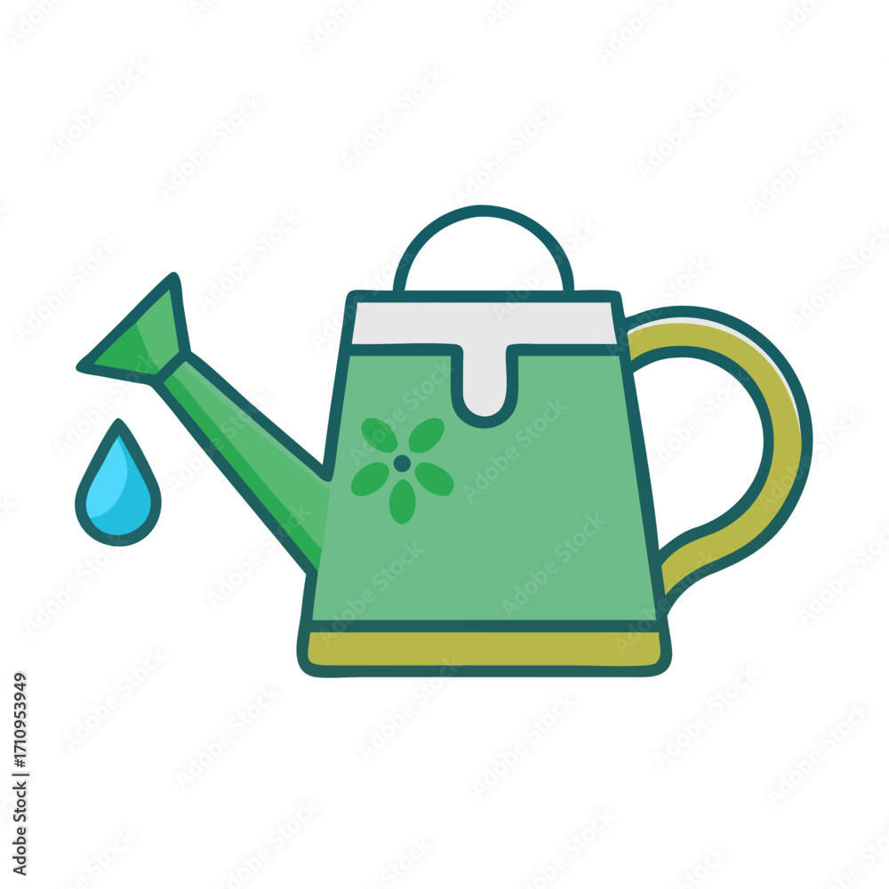 Obraz premium Watering can vector illustration for gardening and plant care with water drop and flower design element