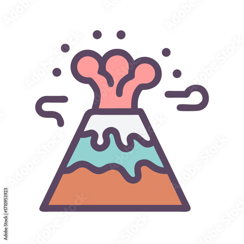 Volcano eruption vector illustration, geological activity, natural disaster, lava and smoke, icon