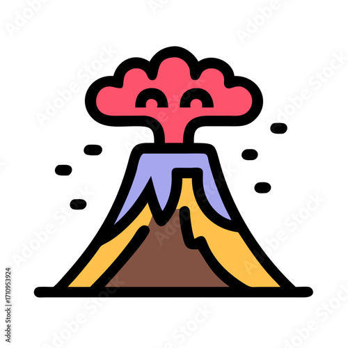 Volcano eruption illustration vector graphic design with lava smoke and mountain peak for education