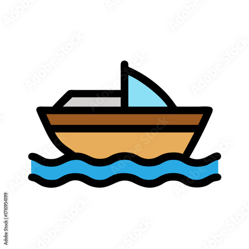 Illustration of a motorboat on the water for boating and water sports enthusiasts and vacationers