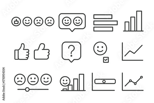 Line Style Icons. Line style icons of reactions and polls: reaction icons row, emoji selector, poll bar, poll chart; like vs