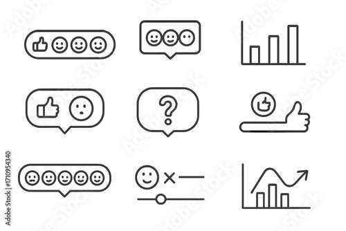 Line Style Icons. Line style icons of reactions and polls: reaction icons row, emoji selector, poll bar, poll chart; like vs
