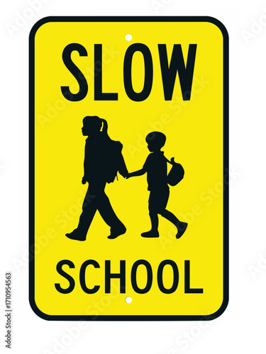 slow down school ahead sign on yellow background
