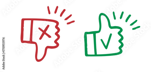 like and dislike hand drawn doodle icons. Thumbs up and thumbs down crayon chalk drawing vector