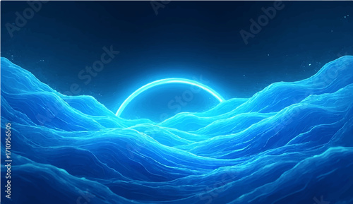 Abstract blue wave background design with flowing curves and light pattern