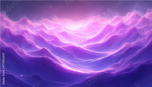 Abstract purple and blue background with hearts and flowing wave design
