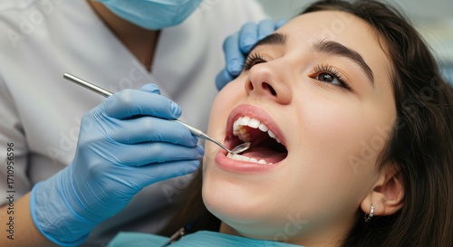A Young Woman Receiving a Dental Check-up from a Dentist in a Modern Clinic