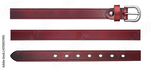 Elegant burgundy leather belt with smooth gradient texture and silver buckle, perfect for fashion accessories, product design, banner, or presentation use.