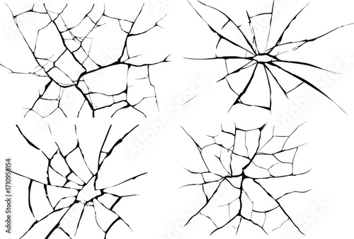 Broken glass set Texture isolated on transperant. Broken window, effect for use in design. Vector illustration