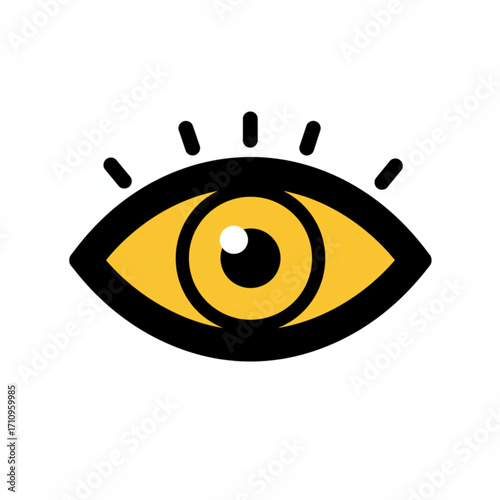 Illustration of stylized yellow eye icon with black outline and lashes