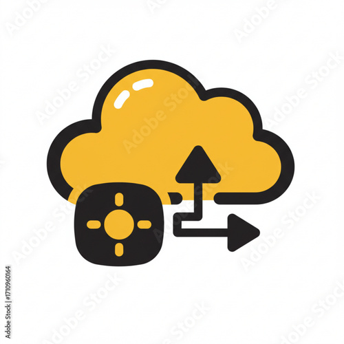 Illustration of cloud computing icon with network connection and data transfer symbols