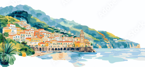 Amalfi Coast. Amalfi Coast watercolor vector illustration
